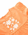 Flutter Sleeve Embroidered Dress - Orange