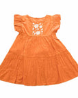 Flutter Sleeve Embroidered Dress - Orange